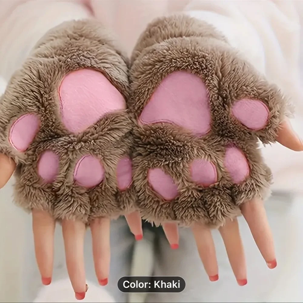 Gloves, NEW, Adorable Cat Paw Gloves, Khaki, Great Gift!